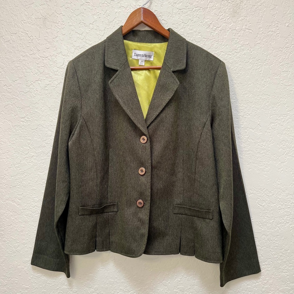 Danny & Nicole Womens Olive Green Herringbone Blazer Jacket Size 18 Careerwear